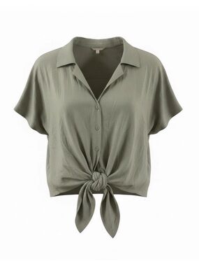 Sim & Sam Sage Green Tie Front Button Blouse Women’s Large NWT